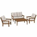 Polywood Vineyard Teak / Dune Burlap 4-Piece Deep Seating Patio Set with 2 Chairs 633PW2TE5999